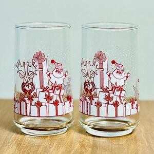 Vintage Santa Christmas Glasses by Crisa Corp - Santa Reindeer‎ and Presents
